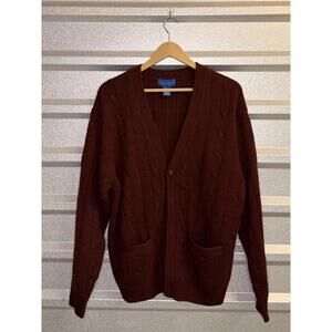 Vintage Cardigan TOWNCRAFT Large Burgundy Cable Knit Cardigan Sweater Large